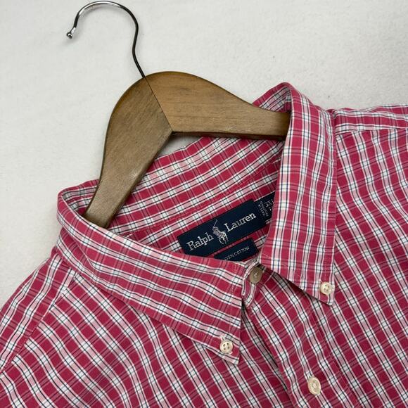 Vintage Ralph Lauren Shirt Men's 3XLT Pink White Check Pony Oxford OCBD 90s - Picture 4 of 9